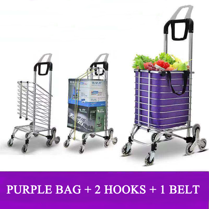 E-FOUR pliant panier Portable épicerie utilitaire léger escalier escalade chariot avec roues pivotantes roulantes sac violet