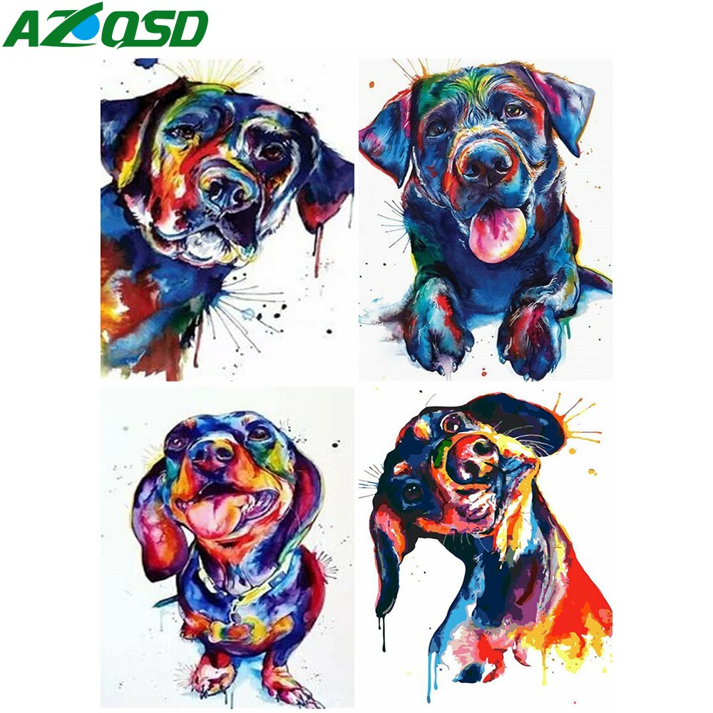 AZQSD-Kit de pintura de lienzo con números DIY, perro, único, sin marco, pintura acrílica, colorear por números, decoración de animales para el hogar