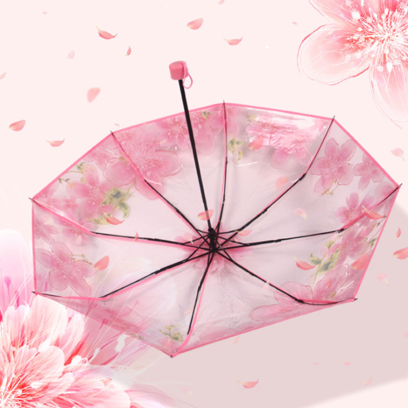 Yesello Transparent Clear Folding Umbrella Peach Blossom Women Rain Umbrella: Default Title