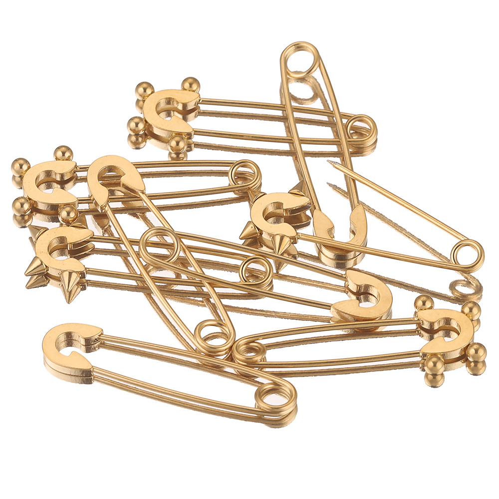 Alfileres de seguridad de acero inoxidable para ropa, broche de costura chapado en oro, insignia artesanal, accesorios para hacer joyas, 5 uds.