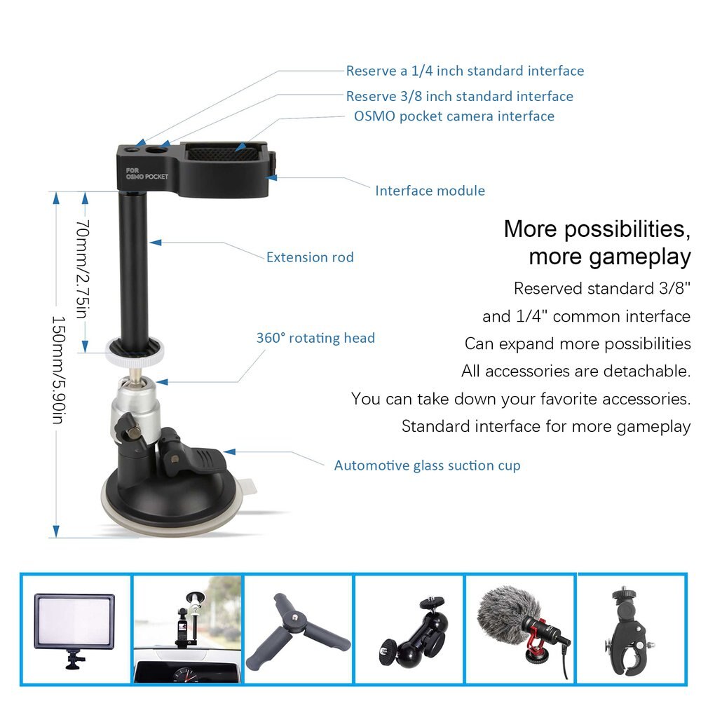 Car Mount for DJI Osmo Pocket Camera Stabilizer Handheld Gimbal Bracket Vehicle Window Suction Cup Mounting Adapter