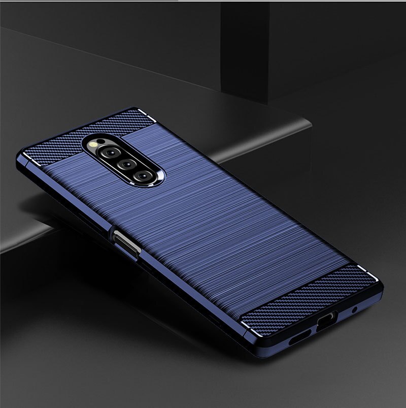 Für Sony Xperia 2 Fall Gebürstet Silikon Carbon Fiber Textur Zurück Abdeckung Für Sony Xperia 1 Xperia1 J8110 J8170 J9110 fall: For Sony Xperia 1 / Blau