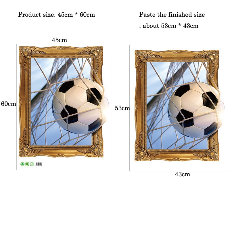 False window 3D score a goal Football wall sticker living room background sports home decoration mural stickers decals wallpaper
