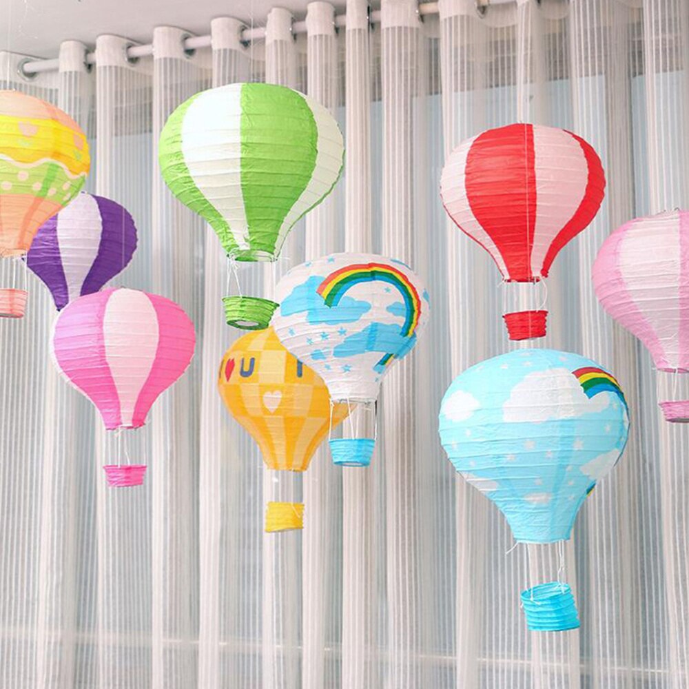 Globo aerostático de papel plegable, Decoración Para farol de , boda, mercado, rayas blancas amarillas, azul claro, 6 uds.: As Shown