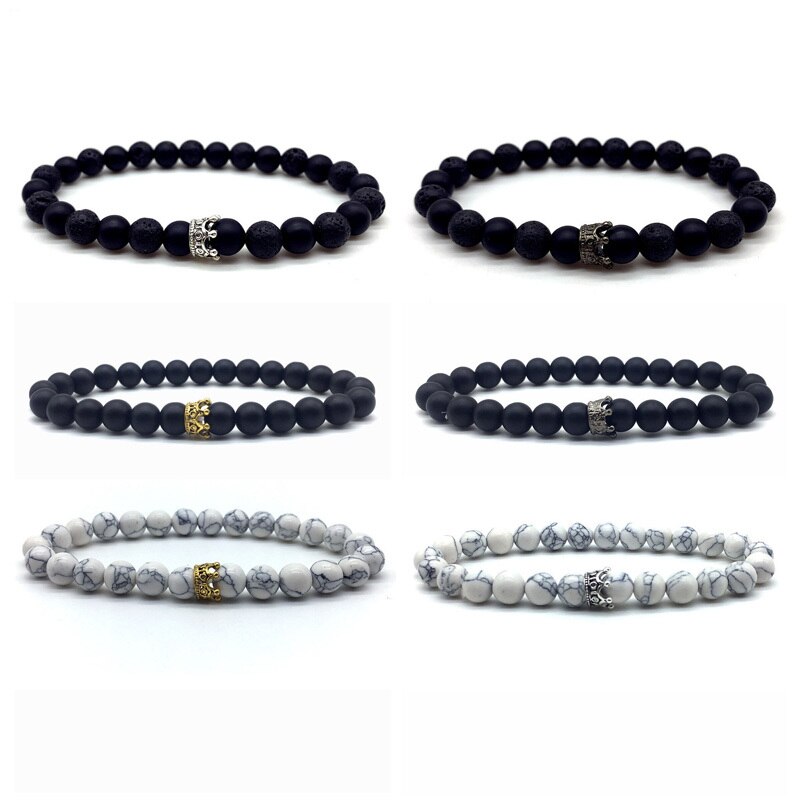 Korona Charm bransoletka mężczyźni 2022 moda prosty kamień lawowy matowy bransoletka z koralików dla mężczyzn biżuteria prezent Pulsera Hombre