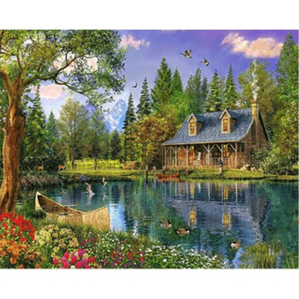 Lake House Painting By Numbers Set painting hobby artistic DIY canvas canvas water-based acrylic paint