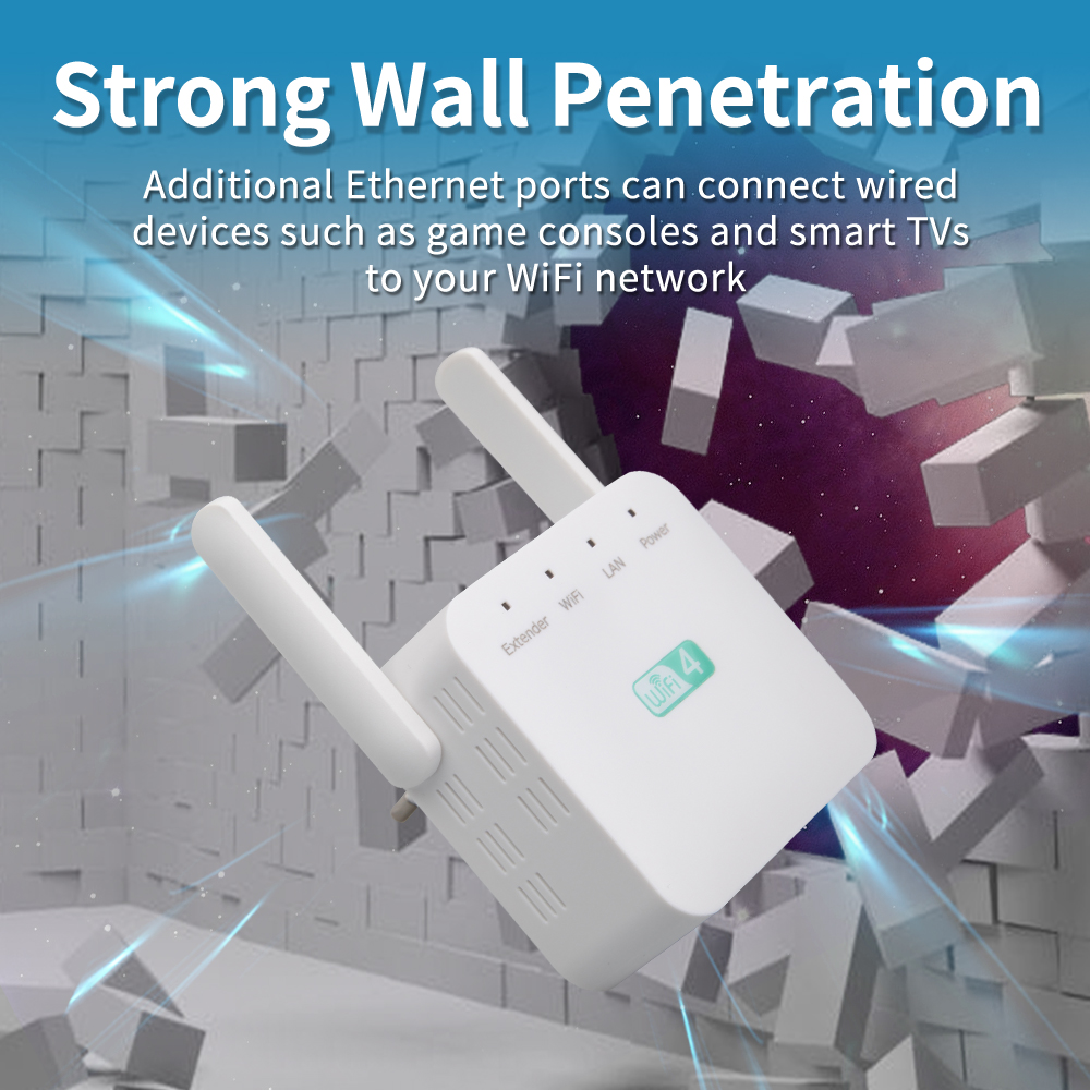 Wireless WiFi Repetidor Amplificador de Rede, Roteador, Expansor de Longo Alcance, Wi-Fi Booster, Duas Antenas, Casa e Escritório, 300Mbps, 2.4Ghz
