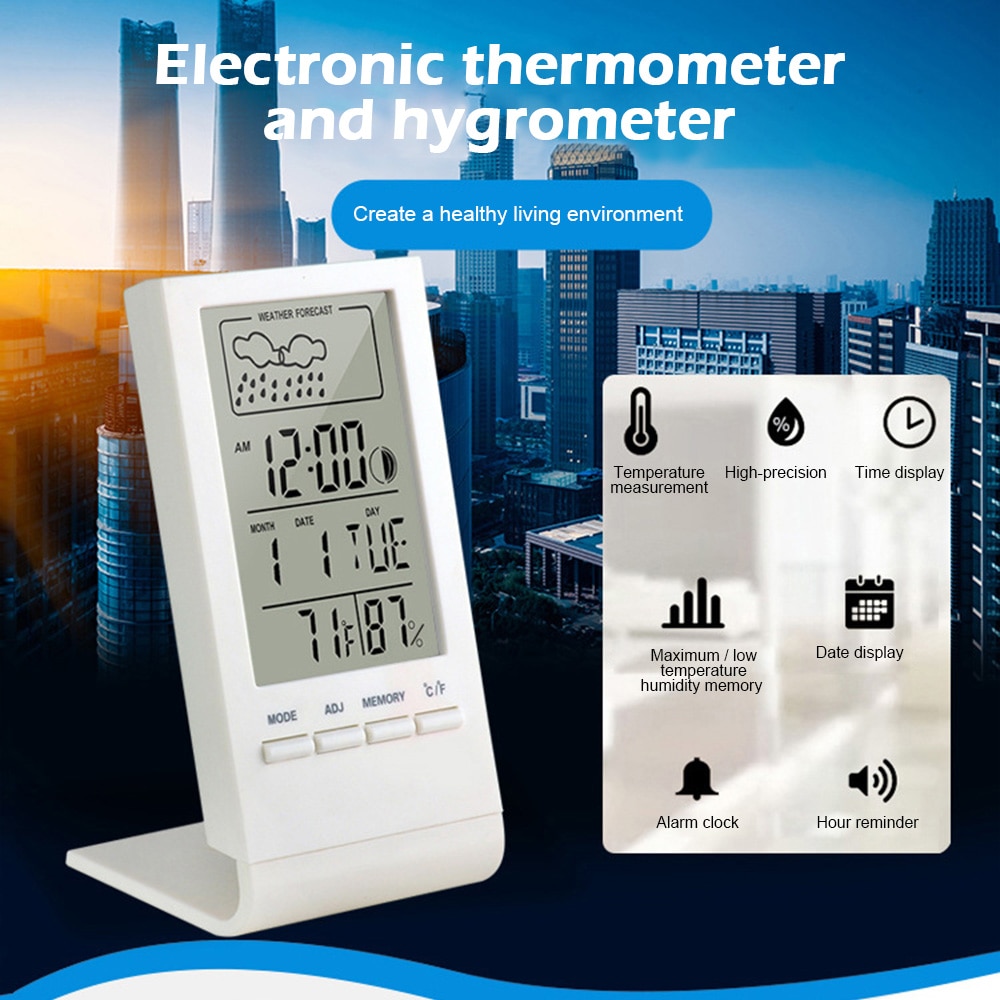 Thermometer Hygrometer Gauge Indicator Automatic Electronic Temperature Humidity Monitor Indoor/Outdoor Weather Station Clock