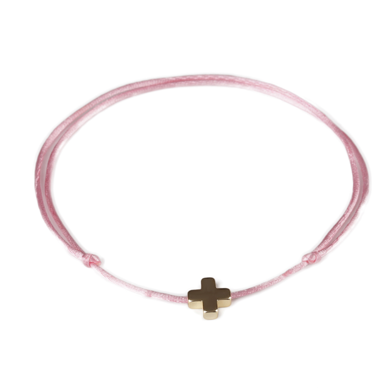 KEJIALAI prosty krzyż bransoletka sznurkowa regulowana plecionka Lucky Macrame bransoletki z rzemykami dla kobiet mężczyzn dzieci ręcznie robiona biżuteria: Pink / Silver Cross