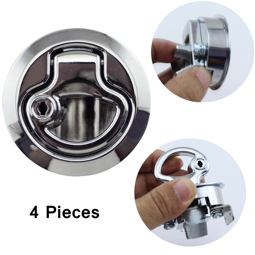 4pcs Flush Mount Hatch Flush Pull Latch Marine Lock with Key Stainless Steel Camper Car RV Door push Lock Key for Boat Yacht