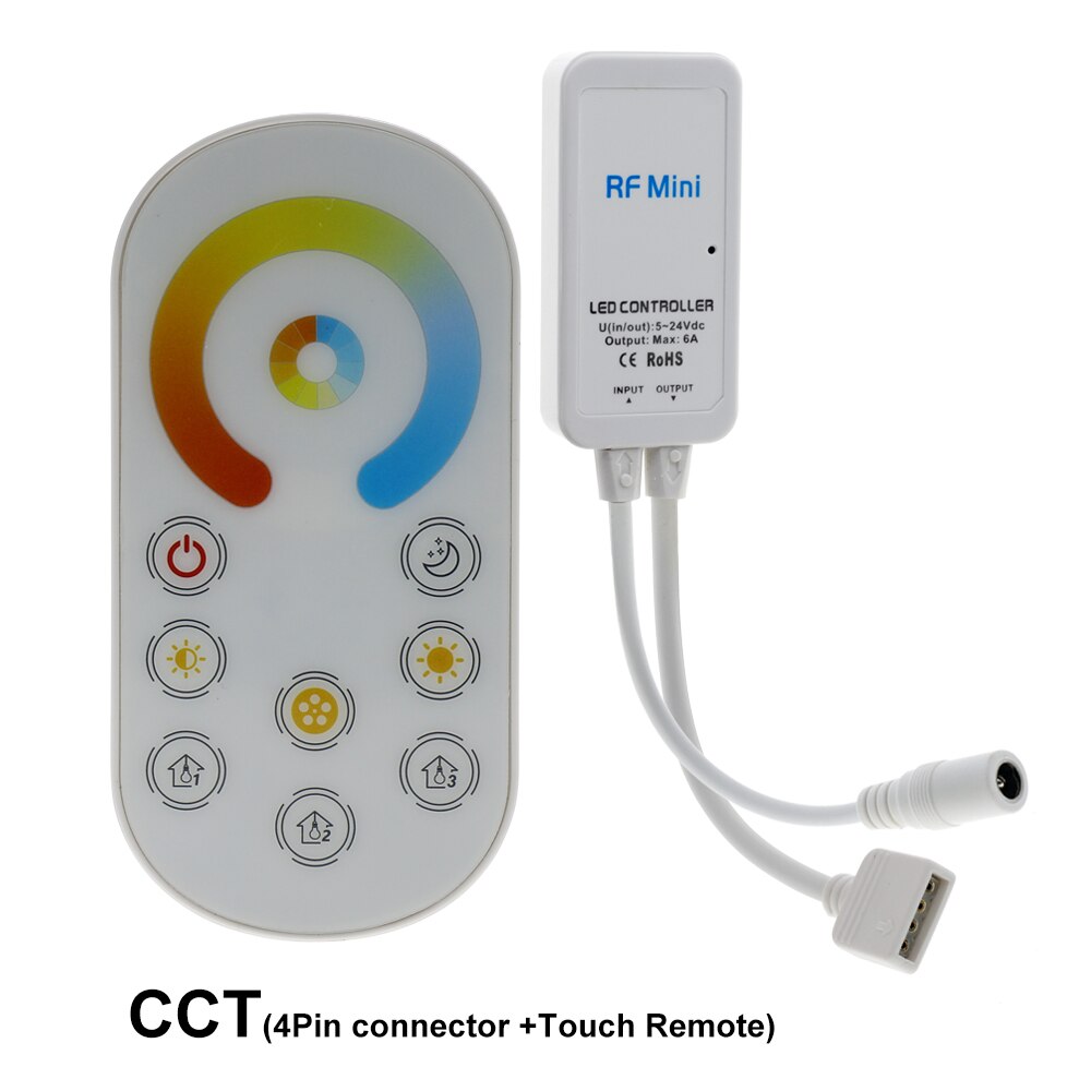 Mini LED RF Controller DC5V-24V Wireless Touch Button Remote Control for Single Color/ CCT/ RGB/ RGBW/ RBBWW/ RGB+CCT LED Strip: CCT