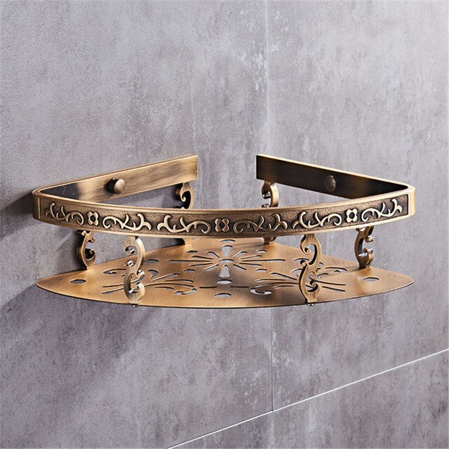 Badrumshylla aluminium vit & guld dusch schampo tvål badrum hörn hylla badrum tillbehör förvaring organisator rack hållare: Antik en