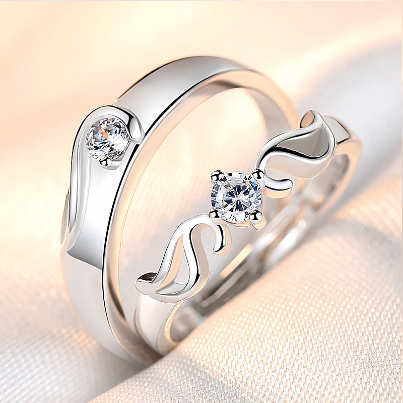 2 pièces/ensembles géométrique amour coeur Zircon anneaux appariés anneaux pour Couple promesse correspondant bague de mariage ensemble Senior concepteur bijoux: GRIS