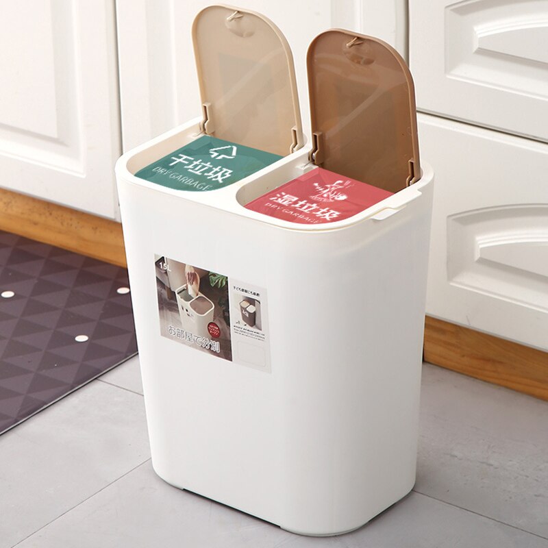 Cubo de basura de doble cubierta, clasificación, contenedor de separación húmedo y seco para cestas de basura de cocina TN99