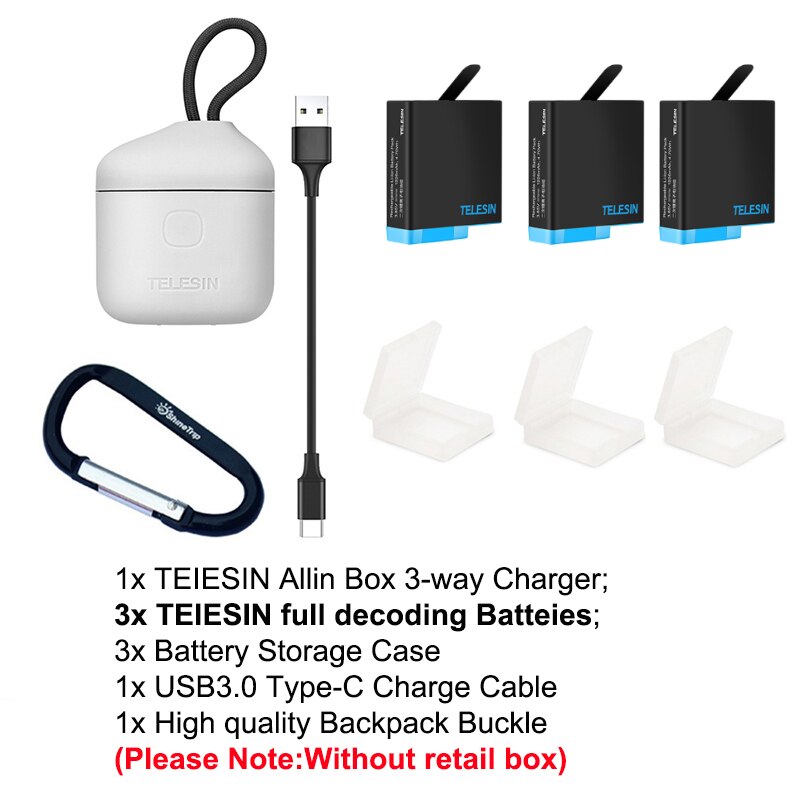 Decodificador TELESIN de batería de li para Gopro 8 7 6 5 y 3 en 1, caja de almacenamiento, cargador, lector de tarjetas para cámara go pro hero 8 5 6 7 hero8