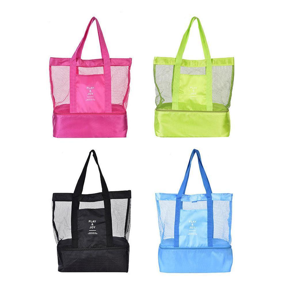 Bolsa de playa de malla portátil, bolsa de viaje de doble capa, bolsa de Picnic, rejilla de refrigeración, bolso de hombro deportivo para playa, C0P6