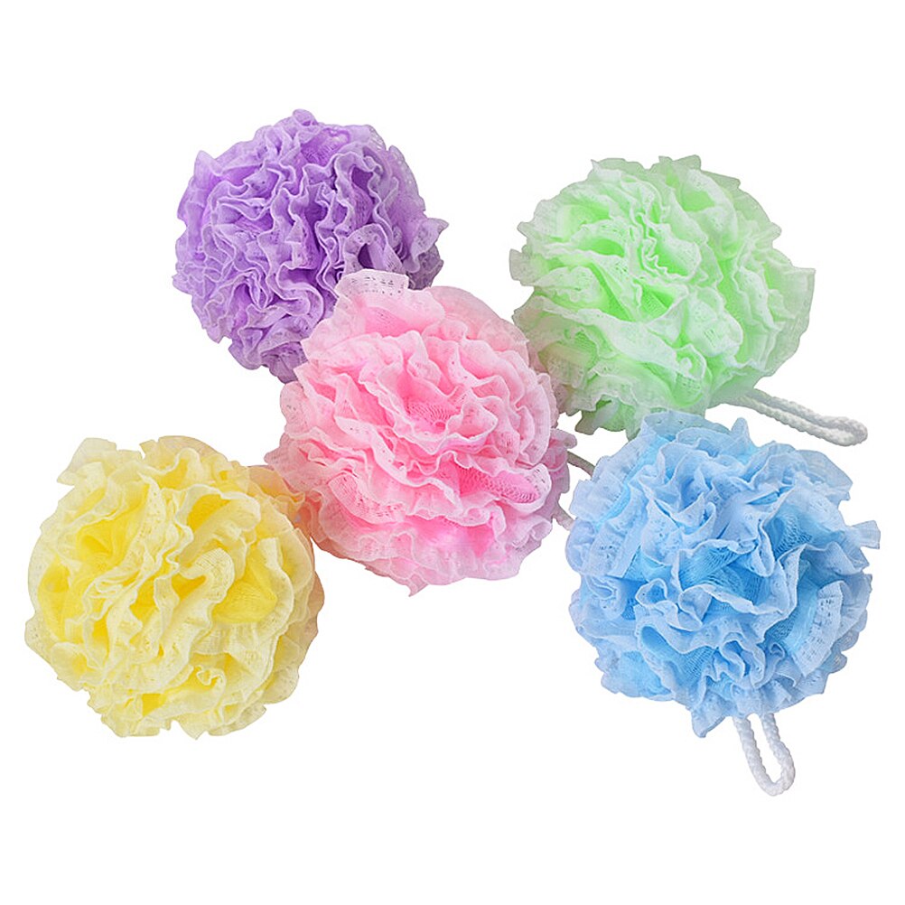 5Pcs Lace Shower Soft Bath Large Mesh Sponge Mesh Pouf Bubble Nets Bath Bathroom Scrub Bath Brushes (Random Color)