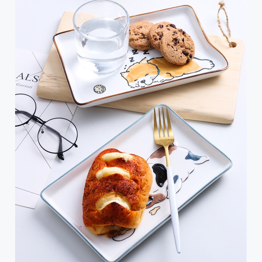 Plato de cerámica superventas, plato de comida para perro, plato de cena de carne pintado a mano de dibujos animados, artículos de mesa plato para cena, de Año