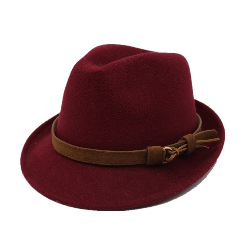 Ozyc ull kvinnor män fedora hatt för vinter höst lady gangster trilby filt homburg kyrka jazz hatt storlek 55-58cm: Vin, röd