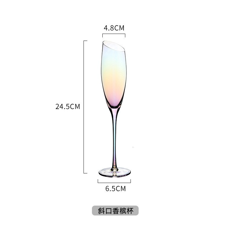 Klassiska regnbåge sneda vinglas kristall champagne cocktail glas kopp färgglad bägare vin dricksglas: Fasad champagnekopp