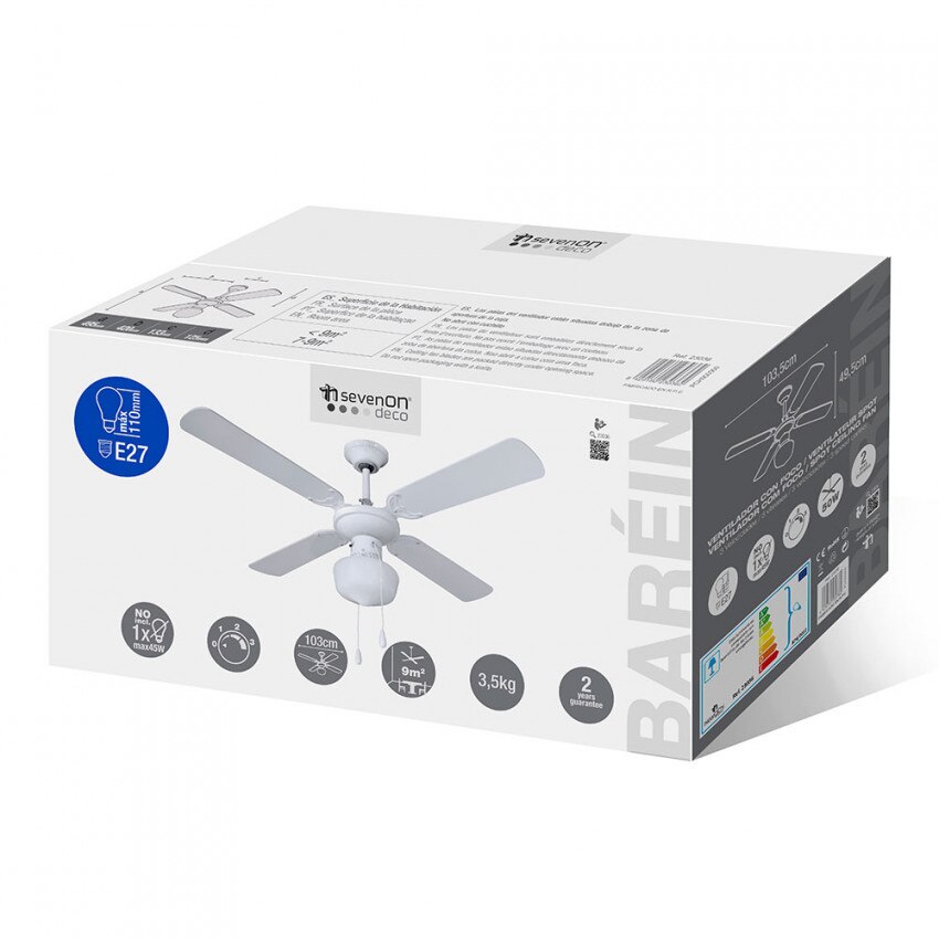 Ventilador de Techo con Luz 4 Aspas 50W 3 Velocidades 7hSevenOn Deco