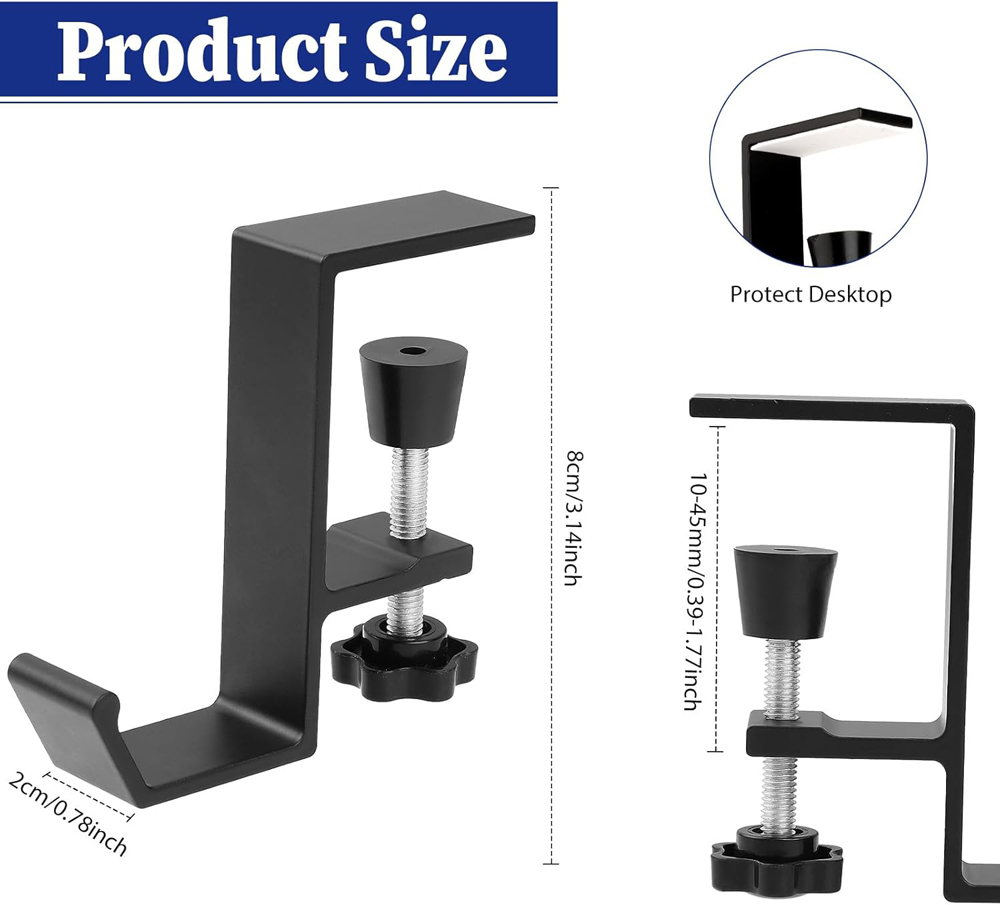 Metal Adjustable Desk Edge Hook Gaming Headset Desk Hanger Backpack Storage Hanging Hook Holder Punch-free Home Office Organizer