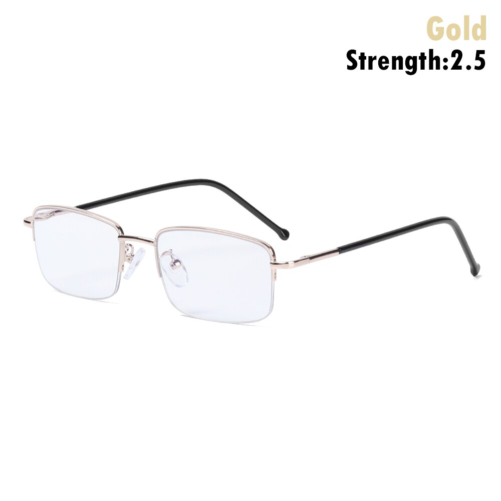 Titanium Frame Metal Progressive Multifocal Reading Glasses Bifocal Anti Blue Light Presbyopia Glasses Women Men: gold Strength 2.50