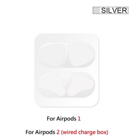 Dust-proof Dust Guard Sticker for Airpods 1 2 Metal Skin Protective Sticker for AirPods 1 Earphone Charging Box Case Cover Shell: Silver for wired box