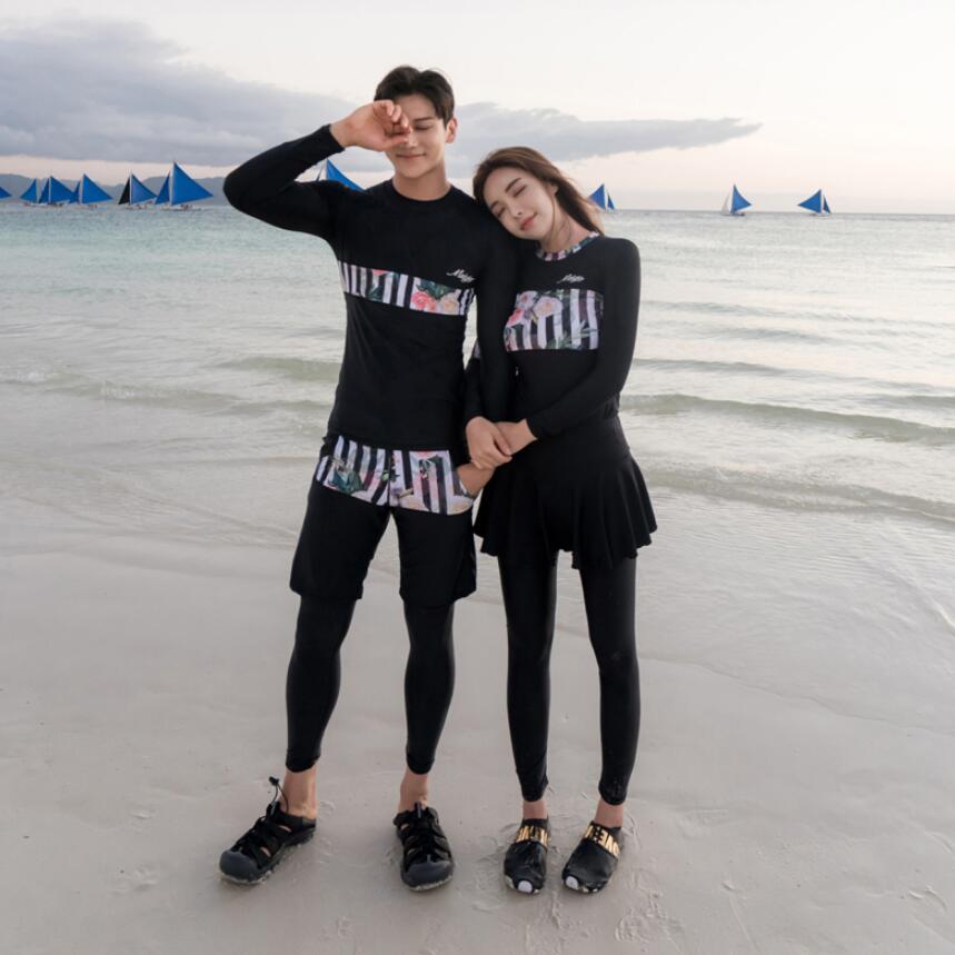 Korean match lovers wetsuit for men and women couple three piece costume quick dry surf diving swim suit plus size