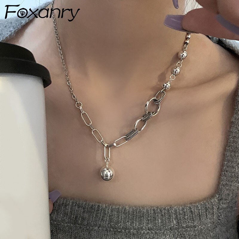 Foxanry sello suéter collar nueva punk hip hop empalme cadena dulce parejas partido joyería para las mujeres