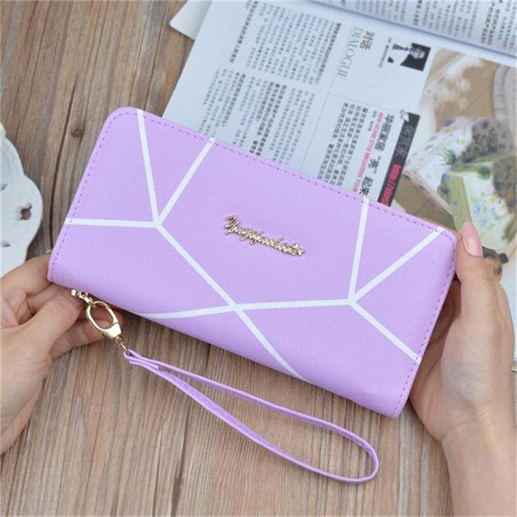 Lady Purse Geometric Pattern Wallets Large Capacity Zipper Wallet Korean Style Clutch Bag Card Holder.: Purple