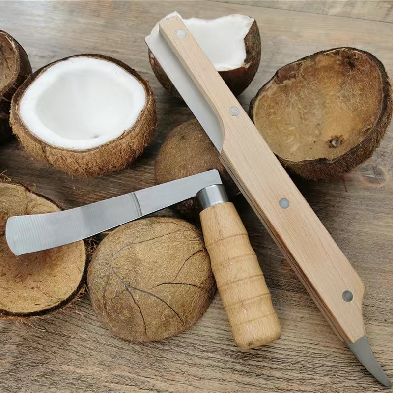 Coconut Opener Fruit Opener Double Ended Coconut Cutter With Wooden Handle Coconut Shell Knife Kitchen Gadget Opener Tool: Dark Grey