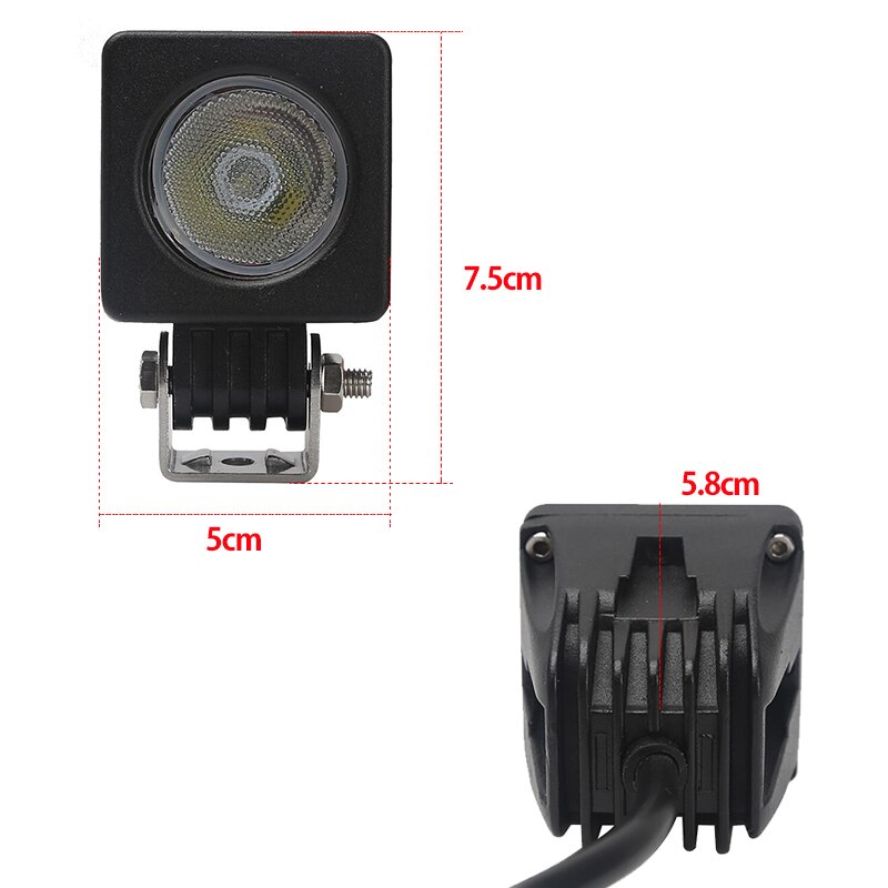Holofote led para farol de motocicleta 10w, luz de trabalho universal para carros e caminhões