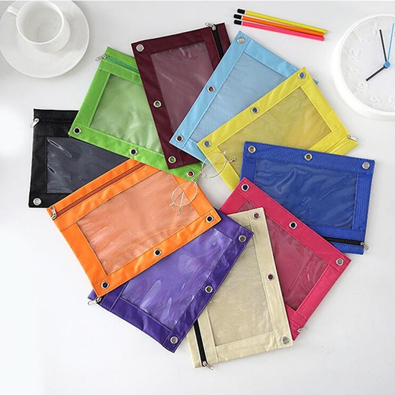 Sac porte-fichiers de documents | Sac de papeterie scolaire et de bureau 1Pc, sac à crayons avec fermeture éclair, pochette avec anneau Rivet, 3 trous