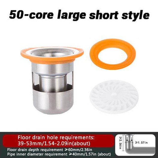 304 Stainless Steel Floor Drain with Hydraulic Shutter Core Deodorant Anti-water Anti-blocking Deep Water Seal: 03