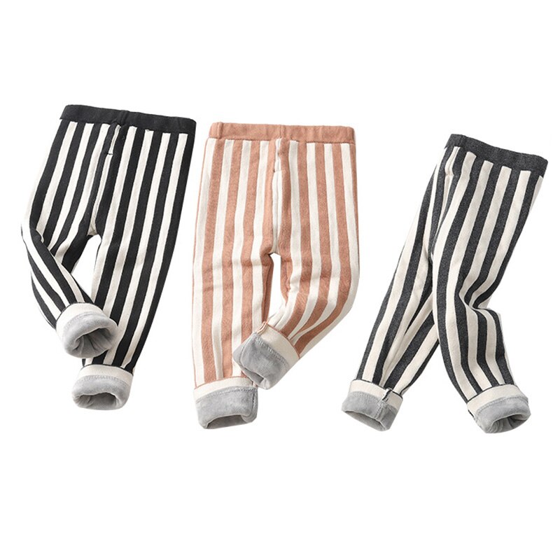 Humor beer meisjes broek kinder streep winterkleding dubbellaags verdikt + fluwelen leggings warme stiksels geregen broek