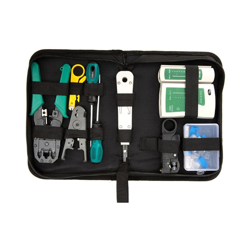 14pcs/Set Computer Network Repair Tool Kit LAN Cable Tester Wire Cutter Screwdriver Pliers Crimping Maintenance Tool Set Bag