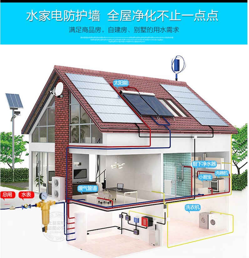 3/4"Male to 1/2"Female Thread Siphon backwash prefilter with wiper water purifier stainless steel copper whole house pre-filter