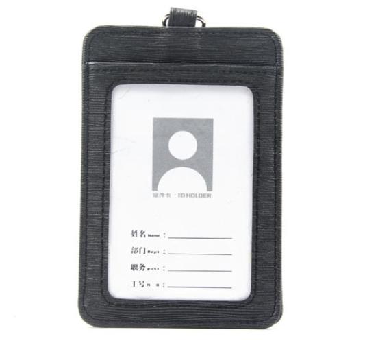 High-grade PU Card holder Staff Identification Card Neck Strap with Lanyard badge Neck Strap Bus ID holders: black