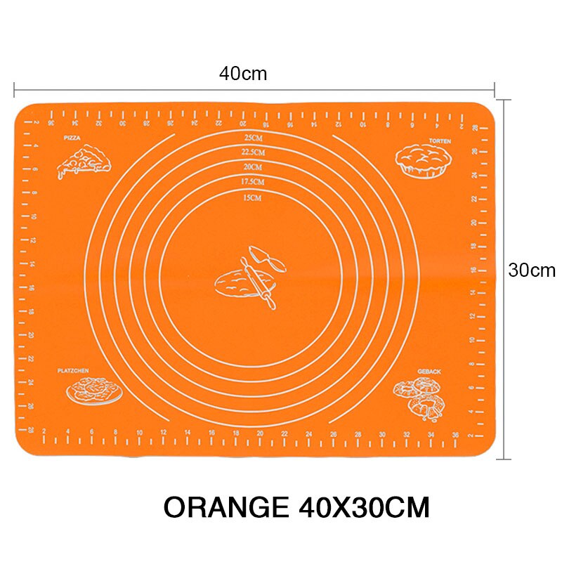 Kneading dough mat silicone Pastry Accessories Sheet Pads Thick Non-stick Rolling Mats Kitchen Cookie Cake Baking Mat Tools: Orange 40x30cm