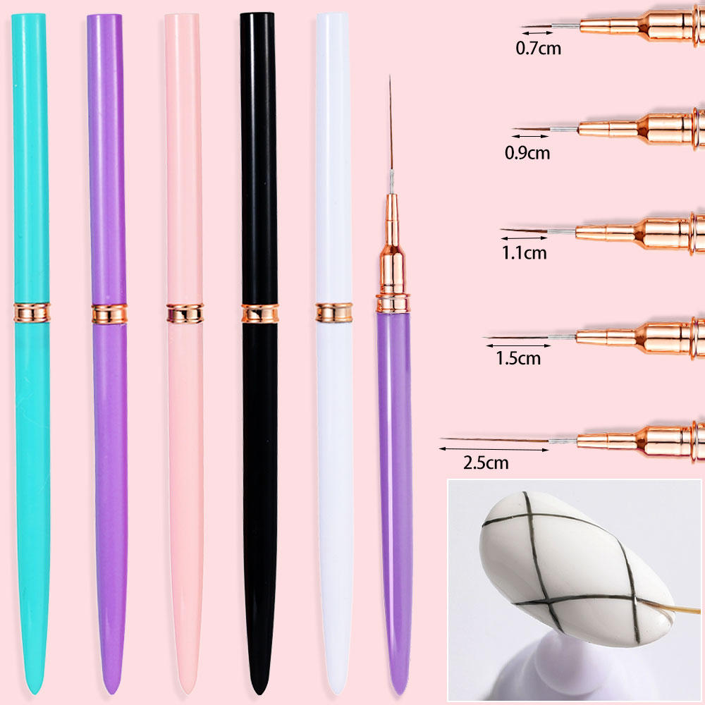 Juego de pinceles para delineador de uñas, 5 uds., 7/9/11/15/25MM, Kits de pinceles para uñas de Gel UV, pintura de líneas de rayas francesas, dibujo, bolígrafo de flores, herramientas de manicura