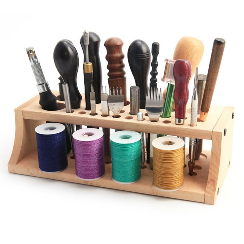 1Set 27 Holes 4 Spool Thread Stand Rack Tool Stamp Stand Beech Rack Leather Holder Diy Storage Holder For Leathercraft Tool Set