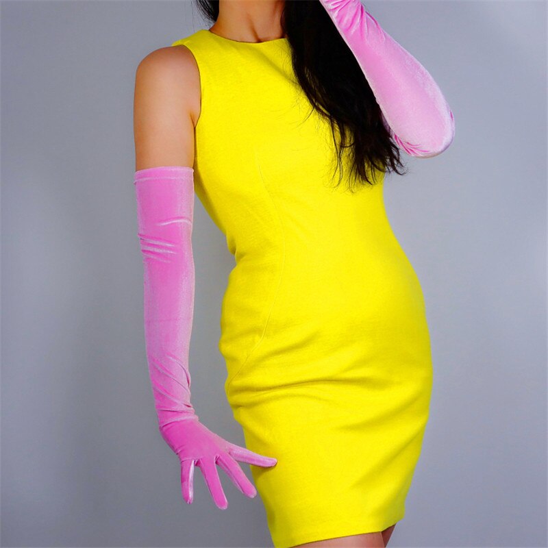 60cm Velours Handschuhe extra Lange Abschnitt Wein verrotten Über Ellenbogen Weibliche Hohe Elastische Schwan Samt Gold Velours Touchscreen Frau WSR03: Rosa