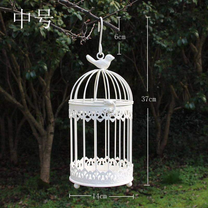 Iron Metal Bird Cage White Bird Cage Decoration Hanging Flower Pot Succulent Wedding Candle Holder Jewelry: M-14x37cm