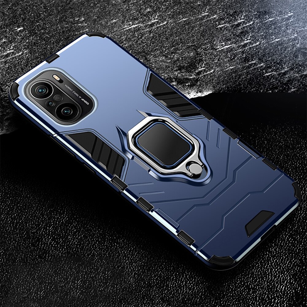 Coque blindée antichoc pour Poco F3 F 3 5G, étui de voiture magnétique avec anneau de protection, Poko Poxo Little PocoF3 Para Funda: blue