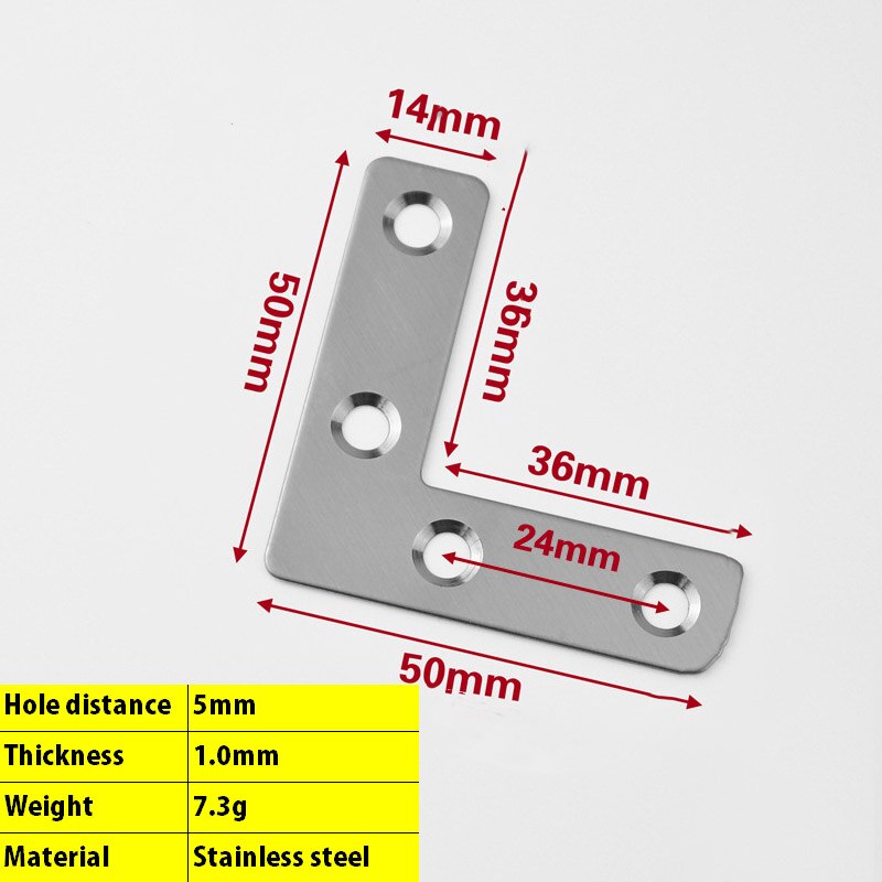 FGHGF 90 Degree L Shaped Stainless Steel Flat Plate Corner Brace Angle Brackets: Black & White