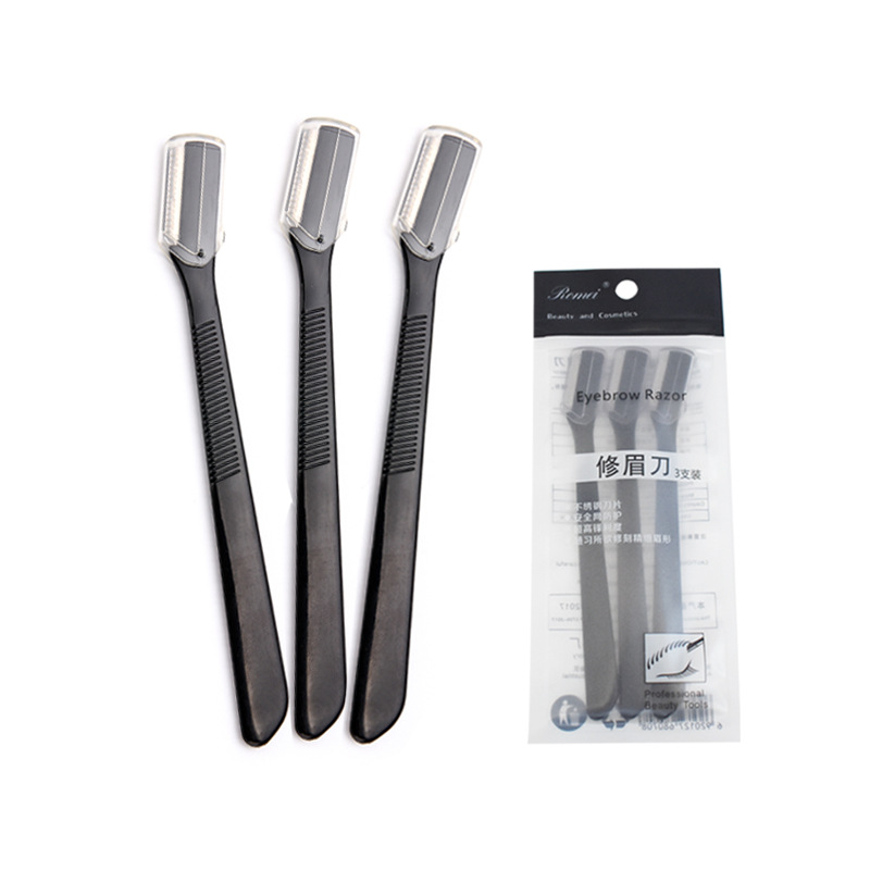 3 Pcs Wenkbrauw Trimmer Gezicht Scheermes Wenkbrauw Draagbare Blades Scheerapparaat Mes Haar Remover Set Up Wenkbrauw Profiler Gereedschap: Black