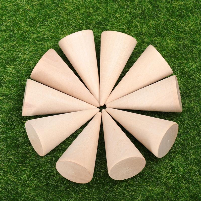 10Pc 2.5x5cm DIY Cones Unpainted Solid Wooden Cone Shape Geometry Craft Display Rack Shelf Adornment Ornamnet Making Accessories