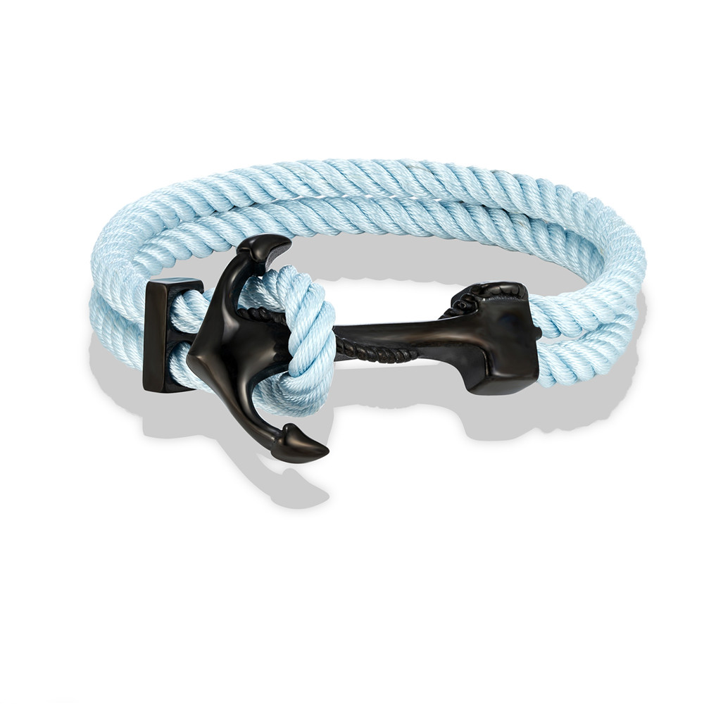 Black Anchor Bracelet for Men Women Double Layer Braided Survival Rope Bracelet Stainless Steel Handmade Woven Jewelry