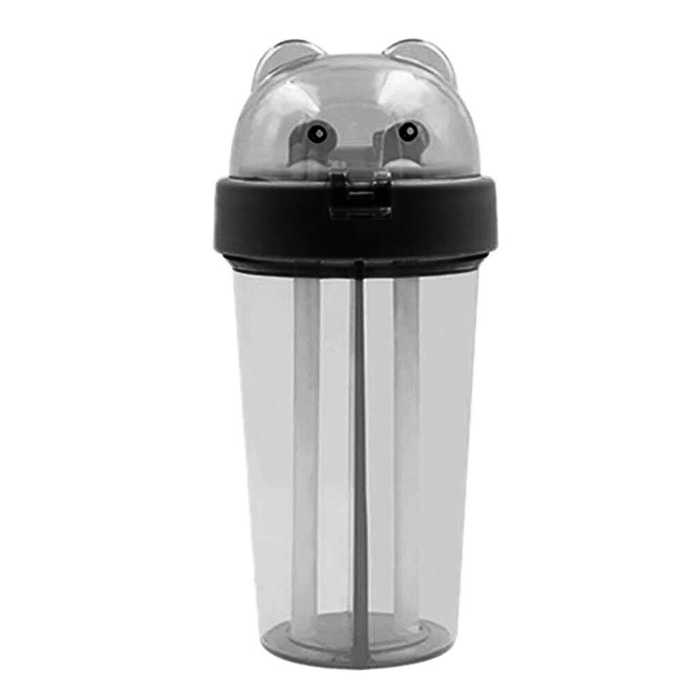 Dubbel sippy drink kopp tecknad utomhussport vattenflaska med dubbla rör med lock wxv: Svart
